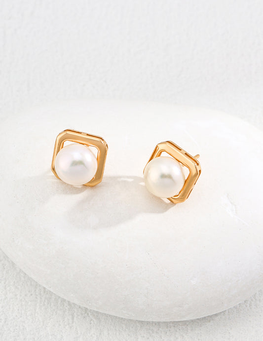 Design sense geometric pearl stud earrings