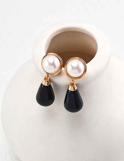 Sterling silver pearl agate earrings