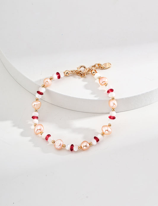 Sterling silver fashion natural pearl ruby bracelet