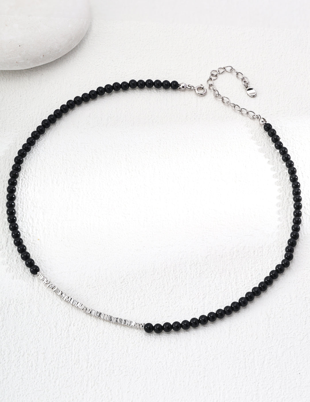 Simple sterling silver black agate necklace