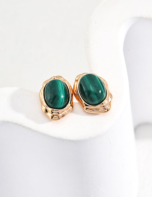 Natural malachite stud earrings