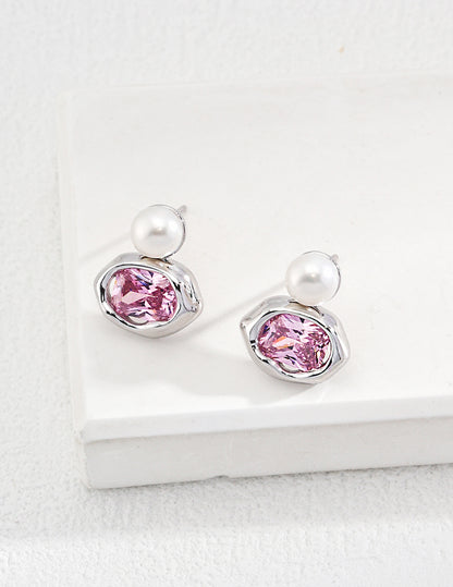 Sterling silver pearl zircon earrings