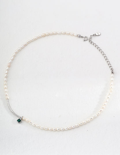 Pure silver zircon pearl necklace