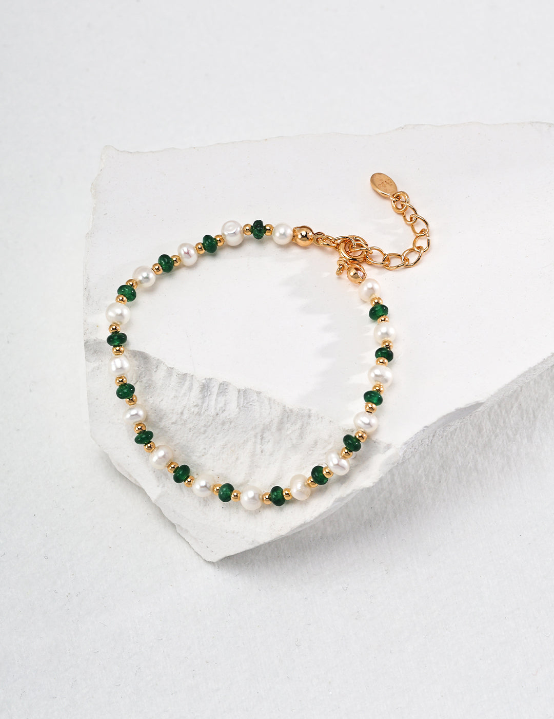 Sterling silver pearl emerald bracelet